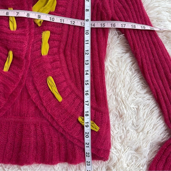 Trina Turk open from cardigan mohair blend silk bow pink yellow cowl neck size S - Picture 7 of 9